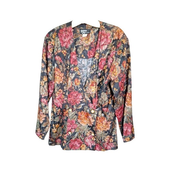 Vtg 80s 90s LIGHTWEIGHT Floral BLAZER Double-breasted Women Size L Gruge - Picture 1 of 11